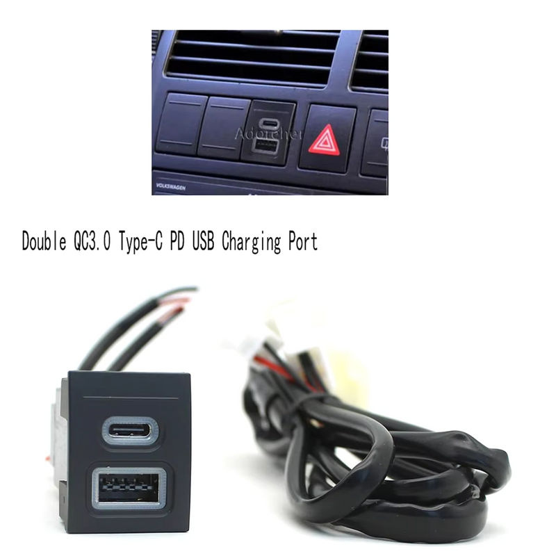 Doppel USB Ladeadapter mit QC3.0 und Typ-C PD für VW Polo 9n 9n3 (2004-2011), 12V/24V Auto Telefon Ladegerät Buchse, Schwarz - Bild 3
