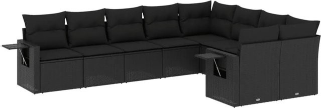 vidaXL 9-tlg. Garten-Sofagarnitur in L-Form aus Poly-Rattan mit Kissen in Schwarz - Bild 1