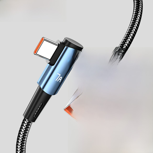 Essager USB-C Ladekabel 90 Grad mit 100W Schnellladefunktion für Oppo, Huawei und OnePlus in Schwarz oder Blau - Bild 1