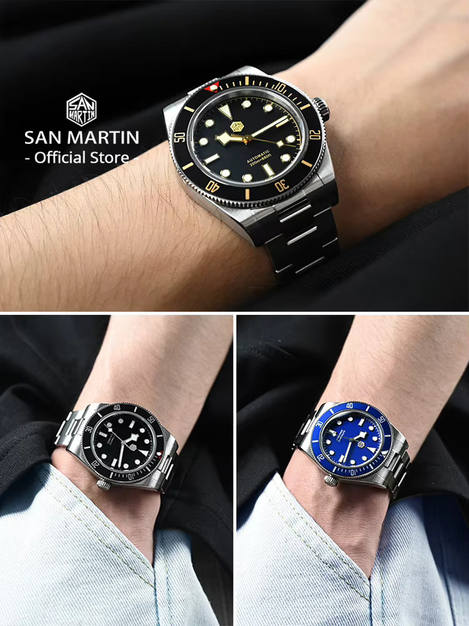 San Martin Taucheruhr, Automatik, Edelstahl, 40 mm, Herren, Schwarz - Bild 3