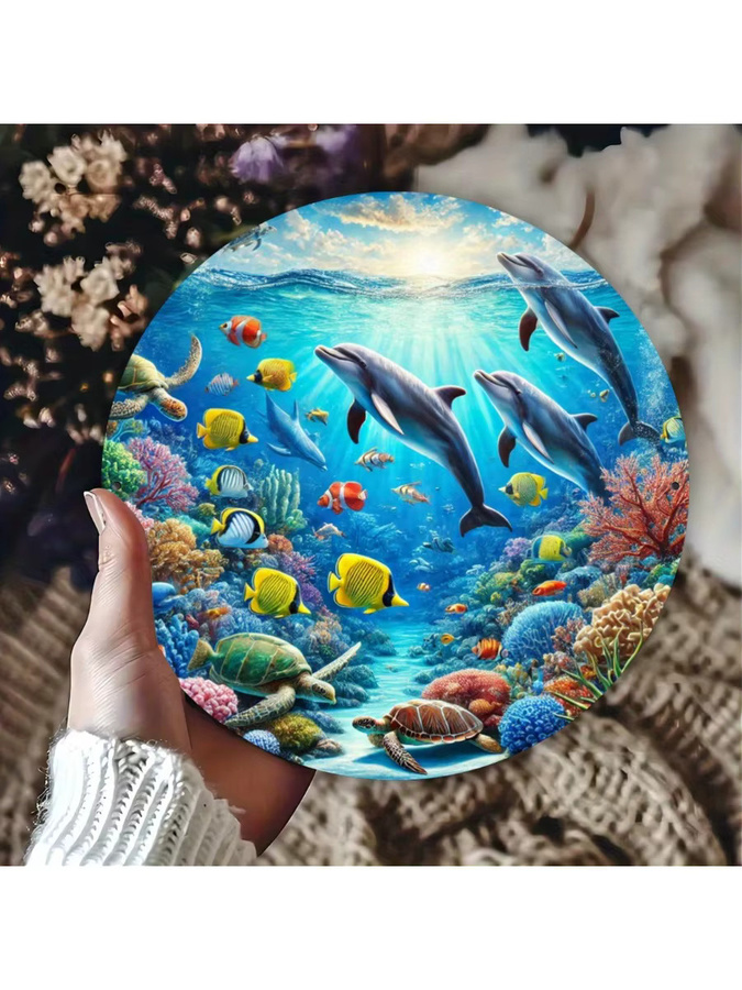 Rundes Metallschild Ocean Life Schwimmmuster von Potdemiel, Wandkunst in Mehrfarbig, Durchmesser: 20,32 cm - Bild 4