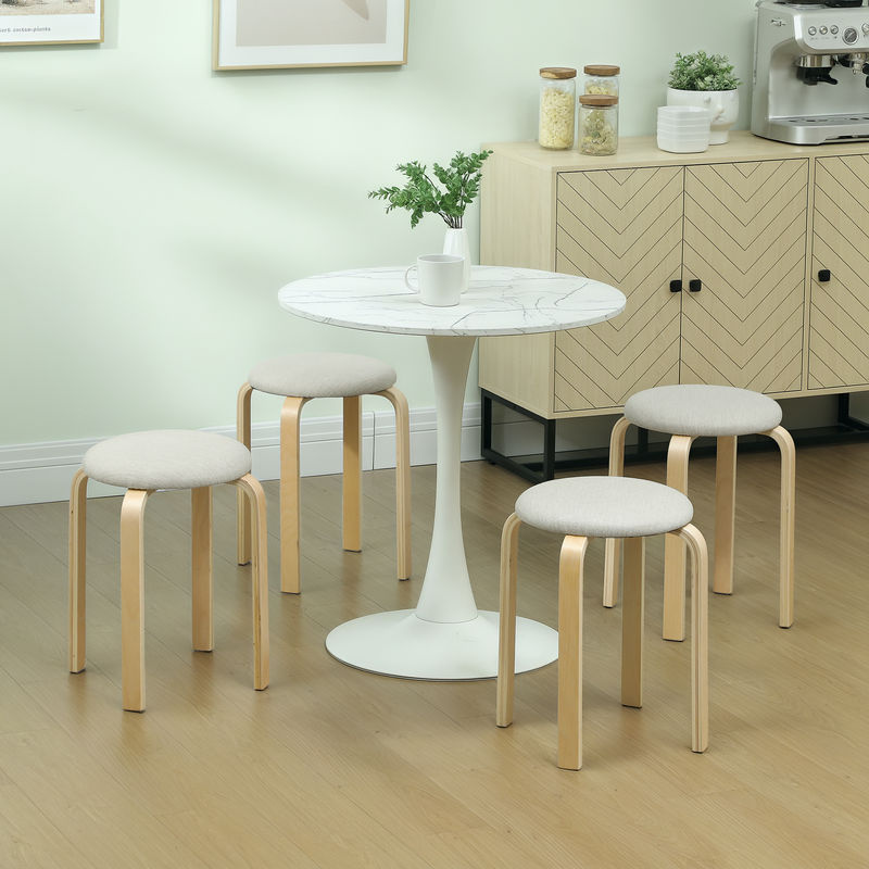 HOMCOM 4er Set Stapelhocker Runde Polsterhocker mit Leinenoptik in Cremeweiß für Esszimmer, Küche und Wohnzimmer von Aosom - Bild 2
