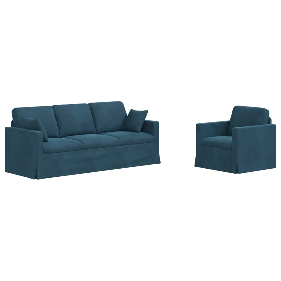 vidaXL Sofa 2-teilig in Blau aus Samt mit Metallrahmen, B/T/H: 198 x 78 x 80 cm - Bild 2