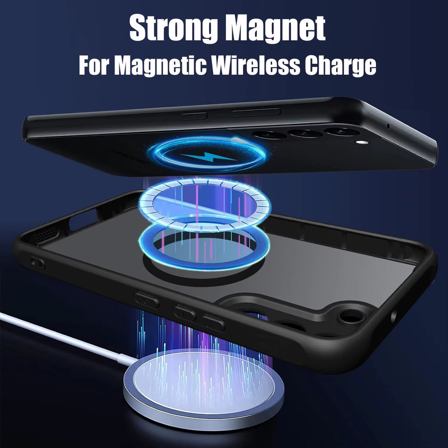 UYUXIO Transparente Magnetische Handyhülle mit Ständer für Samsung Galaxy S26 S25 Ultra S24 S23 FE S22 Plus in Schwarz - Bild 1