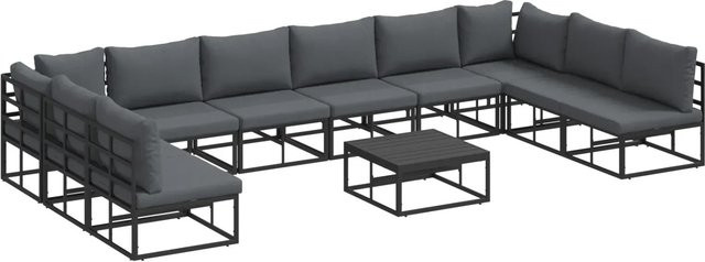 vidaXL Garten-Sofa-Set in U-Form aus Aluminium und Polyester, 11-teilig, Schwarz - Bild 1
