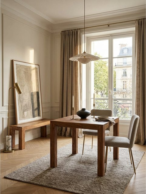 Quadratischer Esstisch MUMBAI aus Massivholz von KADIMA DESIGN in Braun, B/T/H: 80 x 80 x 76 cm - Bild 1