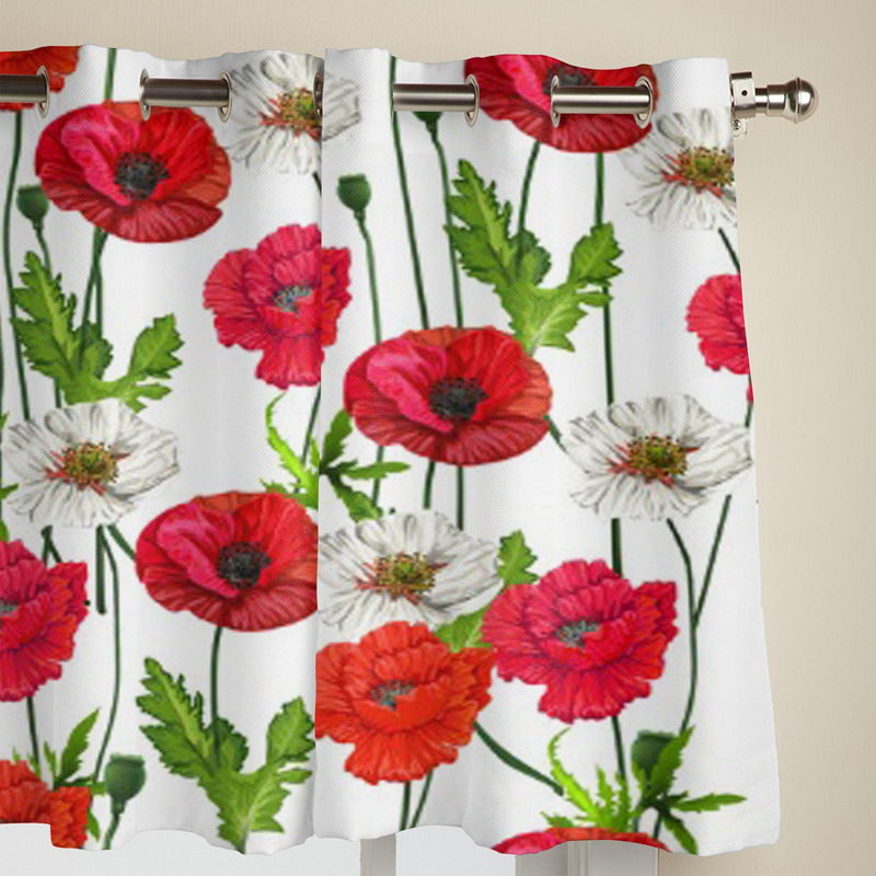 Binchi Outdoor Equipment Fenstervorhang mit Mohnblumen-Design in Grau, Breite: 135 cm, Höhe: 60 cm - Bild 2