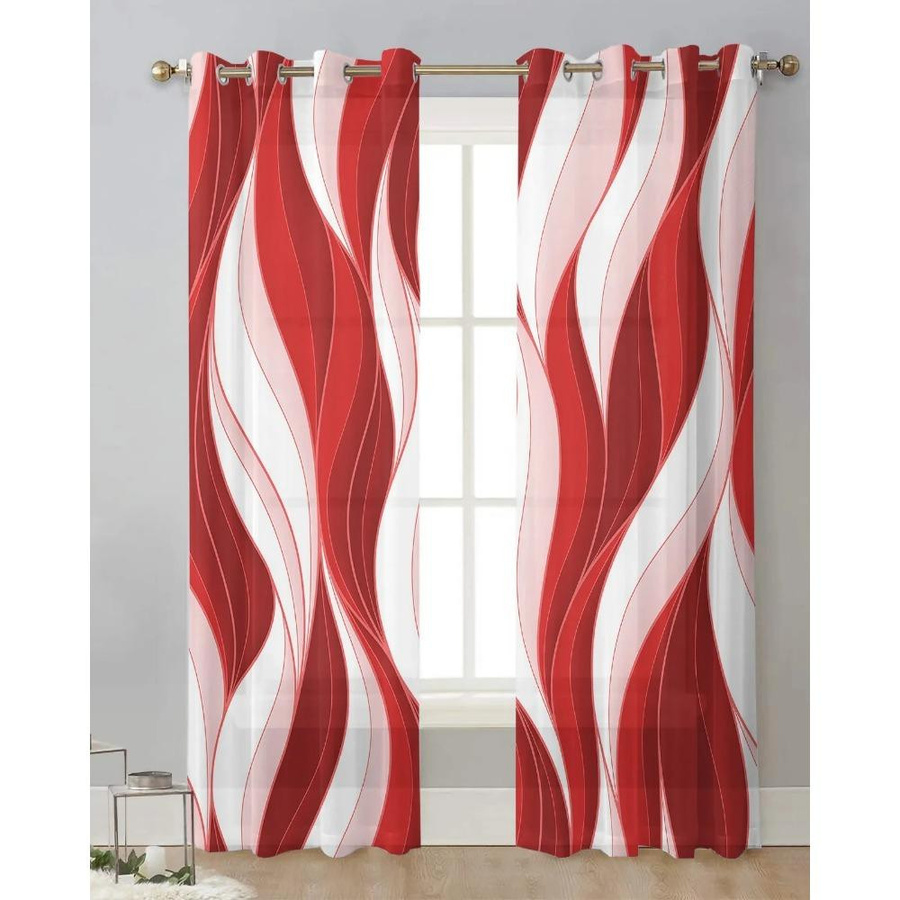 Yiran Furniture Moderne Tüllvorhänge mit Wellenlinien in Dunkelblau, transparente Voile-Fenstervorhänge aus Polyester, 2er-Set, Breite: 50 cm, Höhe: 130 cm - Bild 1