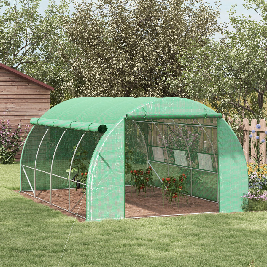 Outsunny Foliengewächshaus Polytunnel in Grün mit UV-Schutz und Stahlgestell, B: 397 cm, T: 300 cm, H: 200 cm - Bild 2