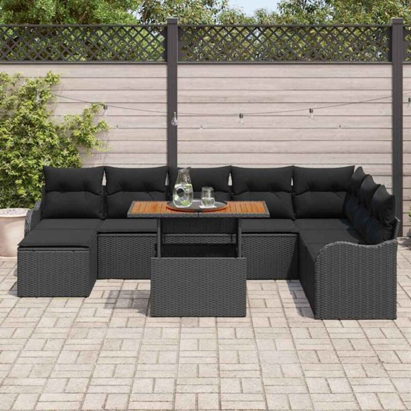 vidaXL Garten-Sofa-Set aus Poly-Rattan mit Speicherfunktion, 9-teilig, Schwarz - Bild 1