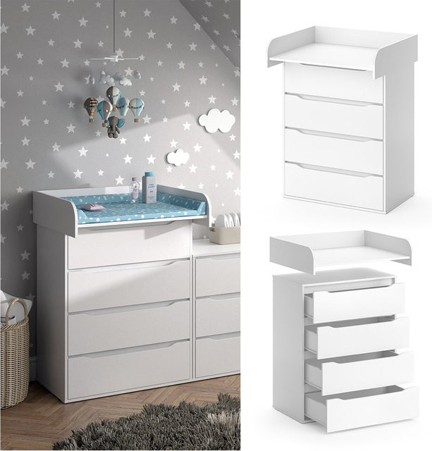 Vicco Wickelkommode Ruben weiß mit Wickelaufsatz und 4 Schubladen für das Babyzimmer - Bild 1