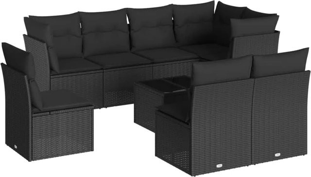 vidaXL 9-tlg Garten-Sofagarnitur aus Poly-Rattan mit Kissen in Schwarz Modell 61 - Bild 1
