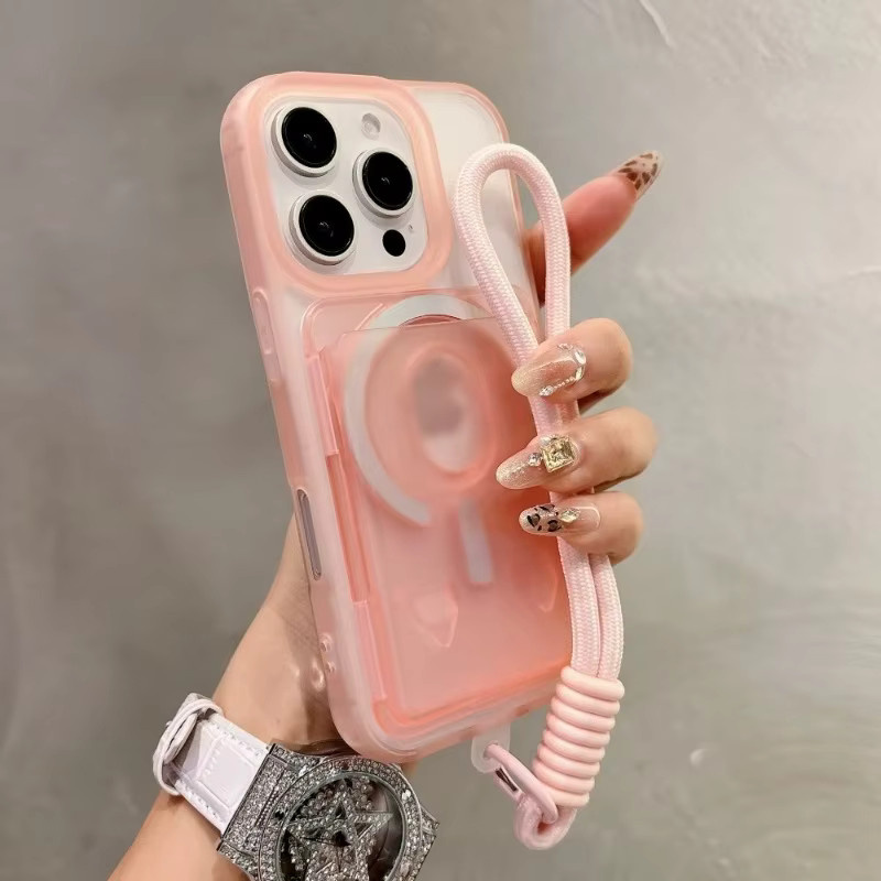 Candy Clear Slot Card Holder Magnetische Brieftaschenhülle mit Handschlaufe für iPhone 17 16 Pro Max 15 14 Plus 13 12 MagSafe kompatibel in Transparent, Purple und Pink - Bild 1