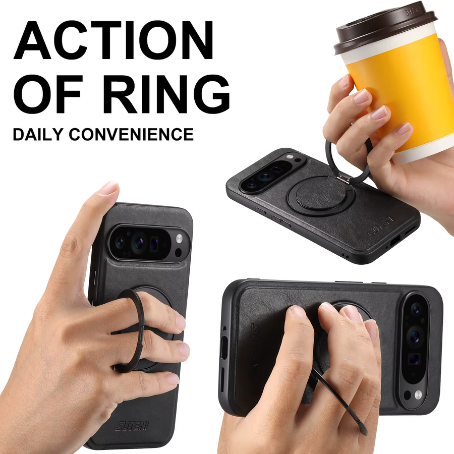 SUTENI PU-Leder Handyhülle mit 360 Grad drehbarem Standfuß und kabellosem Laden für Google Pixel 9XL, 8Pro, 7A und 6 in Schwarz oder Blau - Bild 4