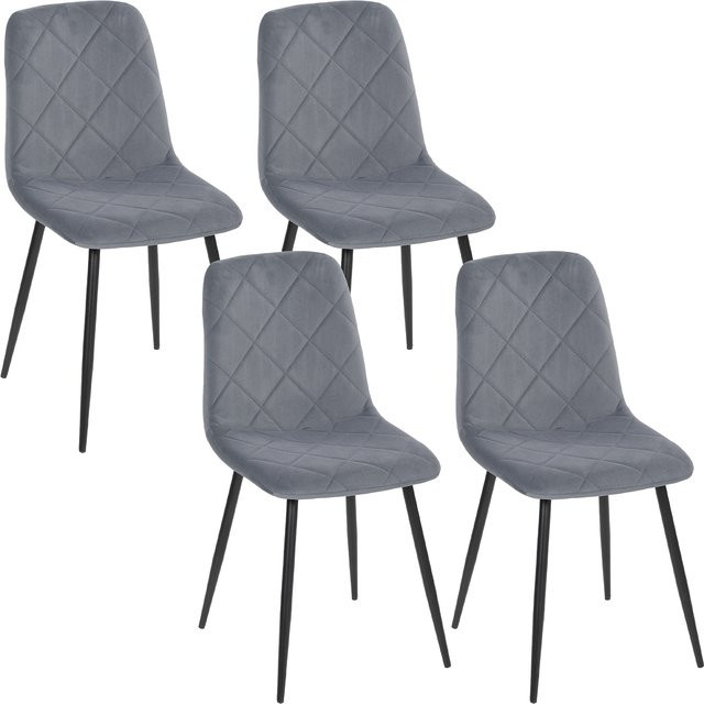 HOMCOM 4er Set Esszimmerstühle in Samtoptik mit Rückenlehne und Stahlbeinen, Modern Polsterstühle für Küche und Esszimmer, Dunkelgrau - Bild 1