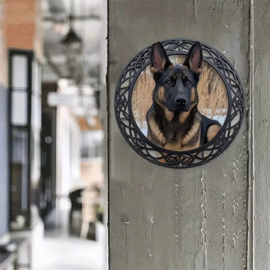 HELLOYOUNG Metallschild Deutscher Schäferhund, runde Wanddekoration aus Eisen, Durchmesser: 20 cm - Bild 4