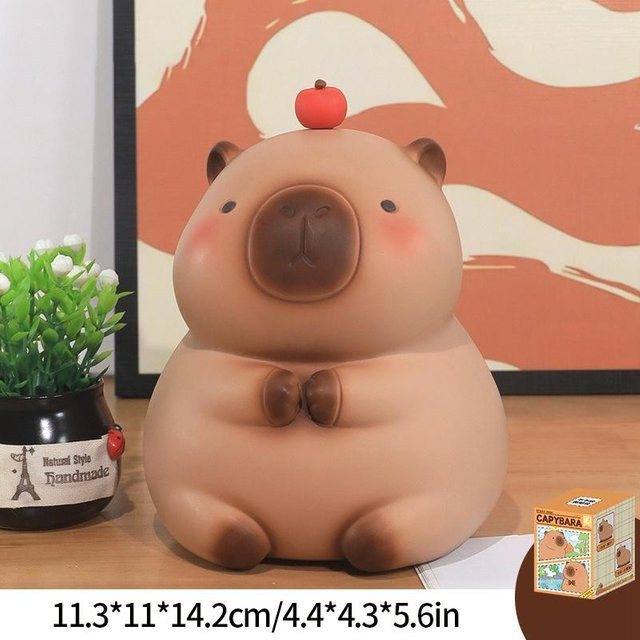Niedrige Capybara Spardose aus Vinyl in Braun als Dekoration und Geschenk für Kinder - Bild 1