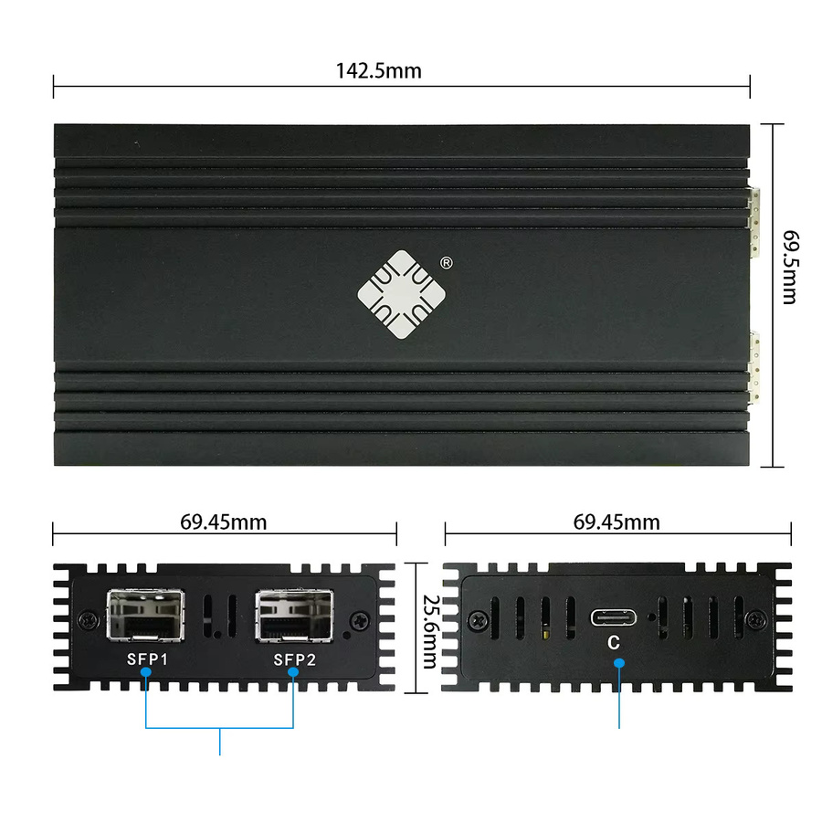 Lekuo 10G SFP+ Dual Port USB4 Netzwerkkarte mit 40 Gbit/s Ethernet, kompatibel mit Thunderbolt 5/4/3 und Intel 82599ES, Farbe: Schwarz - Bild 4