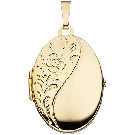 Colfem Anhänger Medaillon oval, Blumen, 925 Silber, gold vergoldet, Unisex - Bild 1
