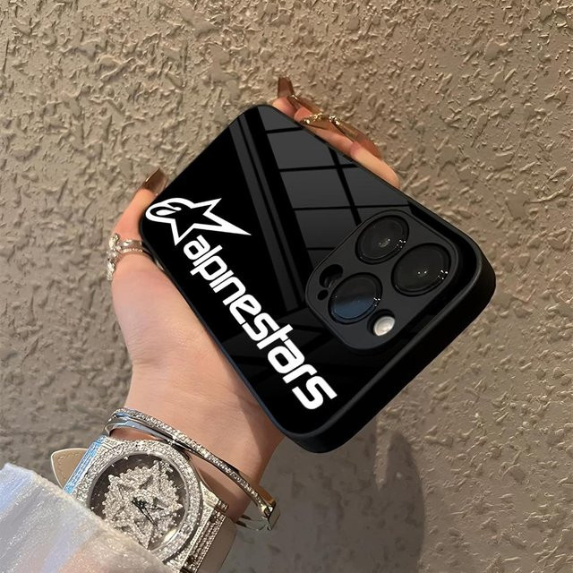 Rastar S-Alp-inestar-S-es Logo Handyhülle aus Glas für Samsung S25 S26 S24 S23 Ultra und iPhone 17 16 15 14 13 Pro Max Plus in Schwarz - Bild 1