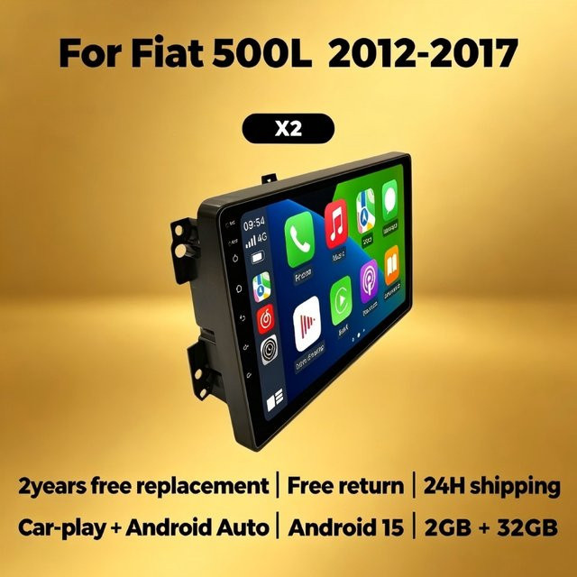 AUTOSHARK Autoradio mit kabellosem CarPlay und Android Auto für Fiat 500L 2012-2017, 2 Din Multimedia-Player mit GPS und Bluetooth, Schwarz - Bild 1