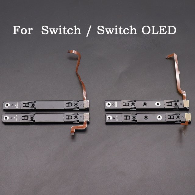 TingDong Ersatzteil-Set für Nintendo Switch OLED: Rechte und linke Gleitschiene mit Flexkabel-Befestigungsteil in Schwarz - Bild 1