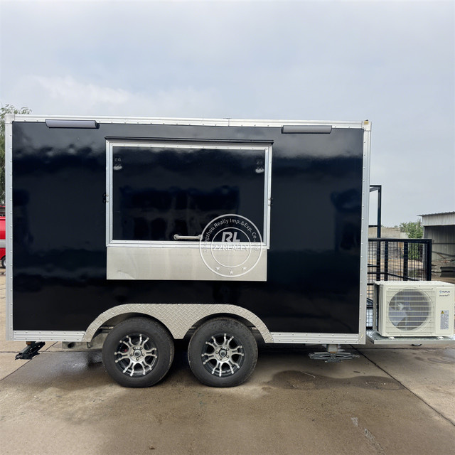 Mobiler Eisanhänger von ZZREALLY in Schwarz mit individuellem Logo und kompletter Ausstattung für Snack-, Grill- und Fast-Food-Verkauf - Bild 1