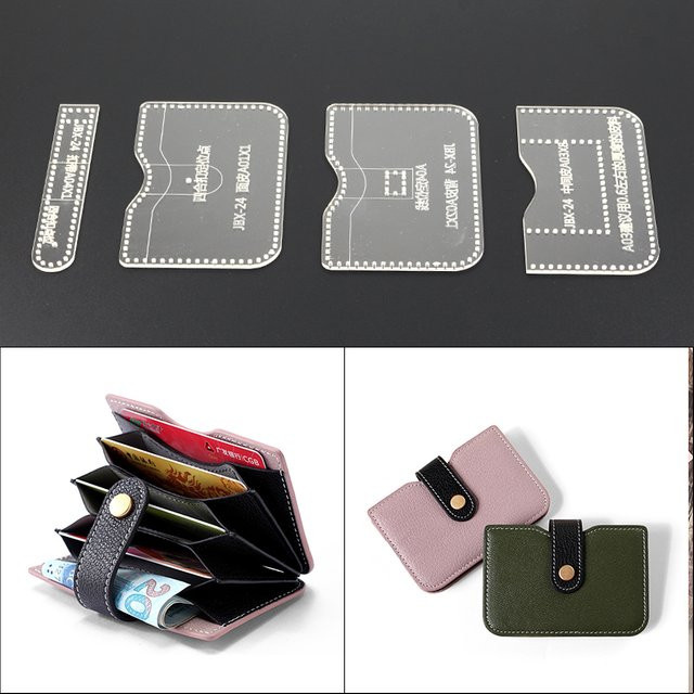 YOMDID 4er Set Acryl Schablonen für DIY Lederhandwerk zur Herstellung von Mini Gefalteten Karten und Brieftaschen - Bild 1