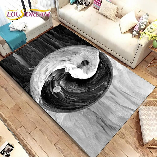 Rutschfester LOUSIDREAM Teppich mit chinesischem Tai Chi Bagua Yin Yang Design in Schwarz, B/B: 60 x 40 cm - Bild 1