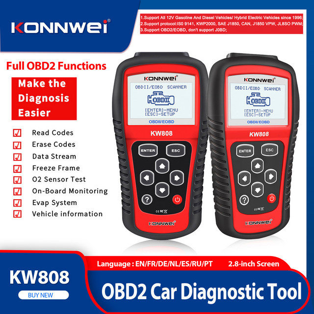 KONNWEI KW808 OBD2 Diagnose Scanner in Schwarz zur Fehlercode-Auslesung und Motorlicht-Überprüfung - Bild 1