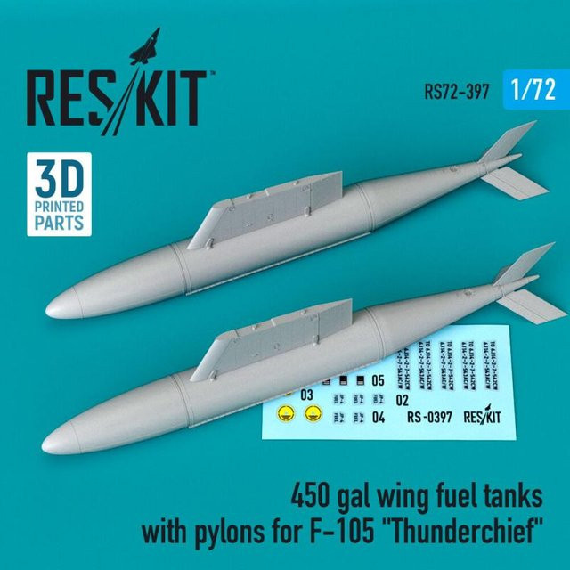 ResKit Models 450 gal wing fuel tanks with pylons for F-105 Thunderchief, 2-teiliges Set, 1:72 - Bild 1