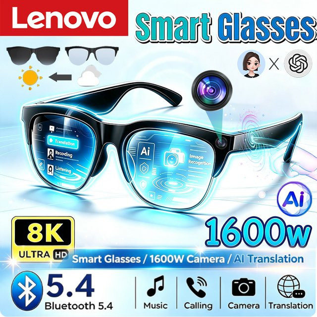 Lenovo Smartglasses, UV-polarisierte Sonnenbrille, Vollrand, Kunststoff, black - Bild 1