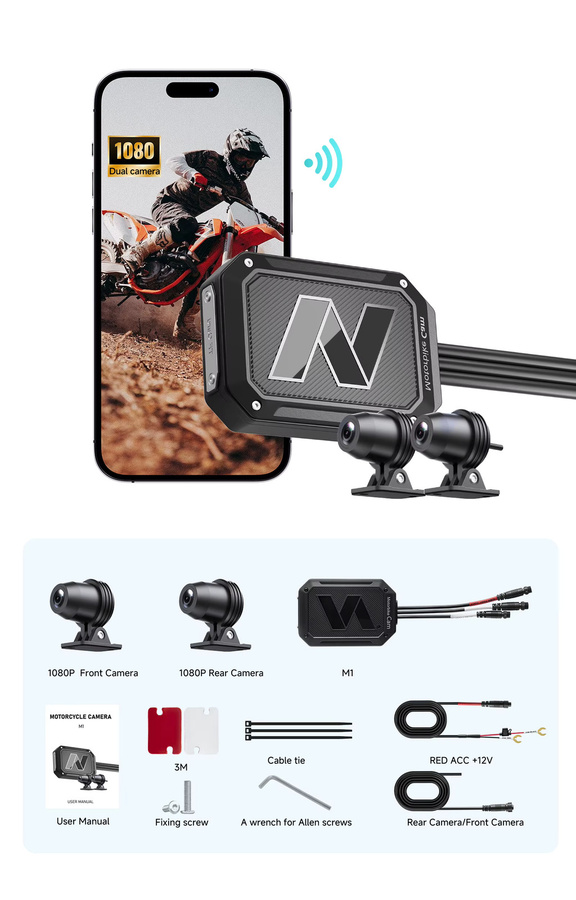 Icreative Motorrad Dashcam mit Dual-1080P-DVR und WLAN, wasserdichte Smart-Connect-Actionkamera in Schwarz - Bild 6