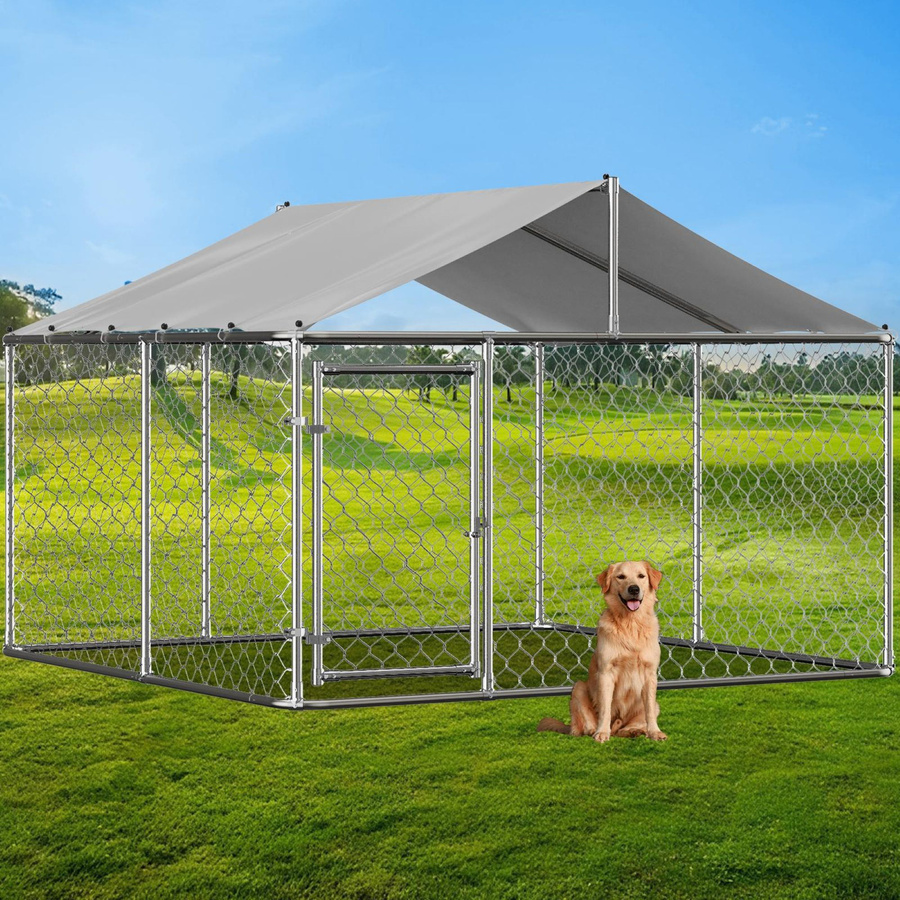 Adventure Hub Outdoor-Hundezwinger mit Dach aus Metall in Silber, B/T/H: 230 x 230 x 117 cm - Bild 2