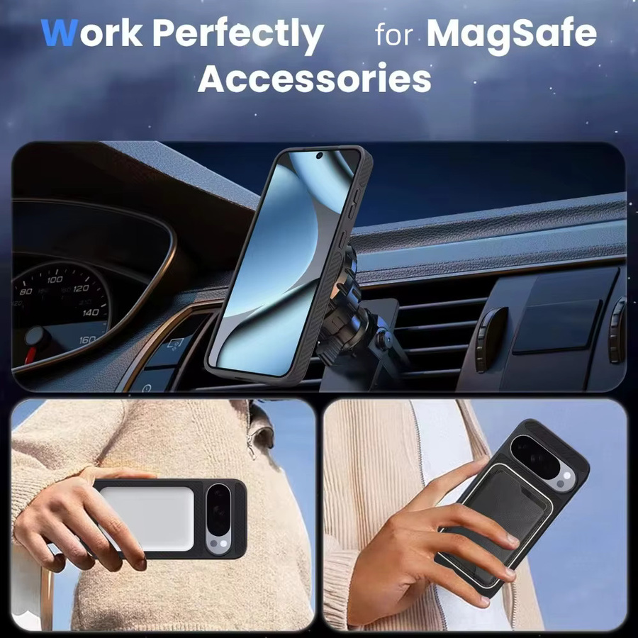 Luxuriöse MagSafe Schutzhülle im Carbon-Look aus Leder für Google Pixel 11, 10, 9 Pro XL und 10A in Schwarz - Bild 4