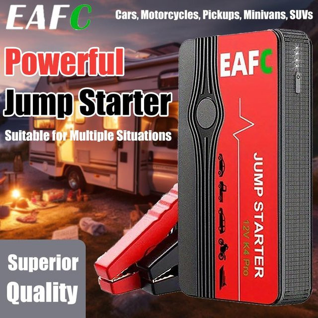 EAFC Tragbarer Auto-Starthilfe-Akku und Powerbank als Notfallgerät für Benzin und Diesel bis 3,0L in Schwarz und Rot - Bild 1