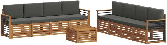 vidaXL Sofagarnitur aus Massivholz Akazie in Natur und Anthrazit, 9-teiliges Set mit Tisch, Sesseln und Kissen im modernen Latten-Design - Bild 1