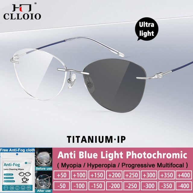 CLLOIO Korrektionsbrille, randlos, Schmetterling, Titan, Silber, Damen - Bild 1