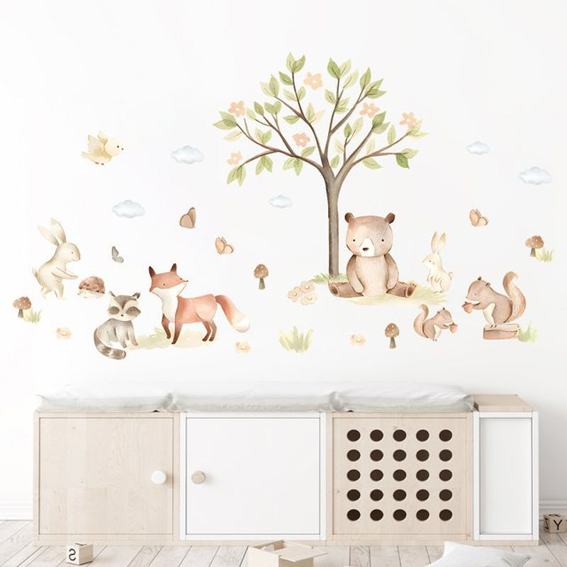 BRUP Wandaufkleber mit Bär und Kaninchen Motiv für Kinderzimmer und Kindergarten, mehrfarbig, abnehmbar - Bild 1