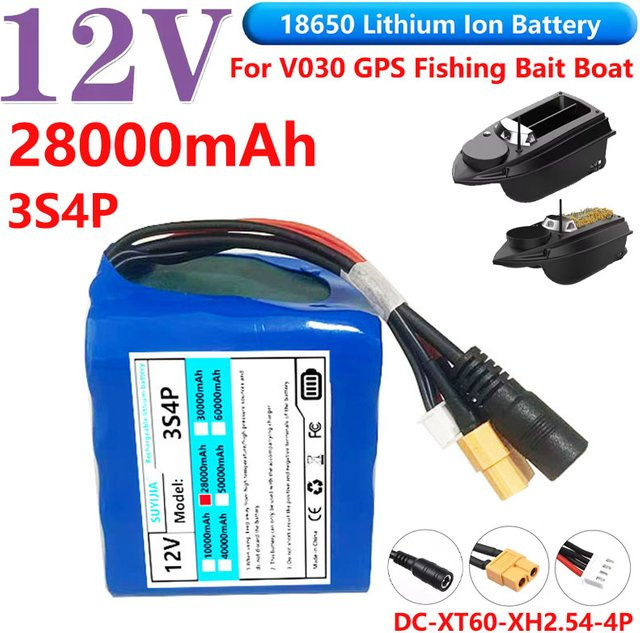 SUYIJIA Lithium-Ionen-Akku 12 V 28000 mAh 3S4P mit BMS in Blau für GPS Angelköderboot V030 - Bild 1