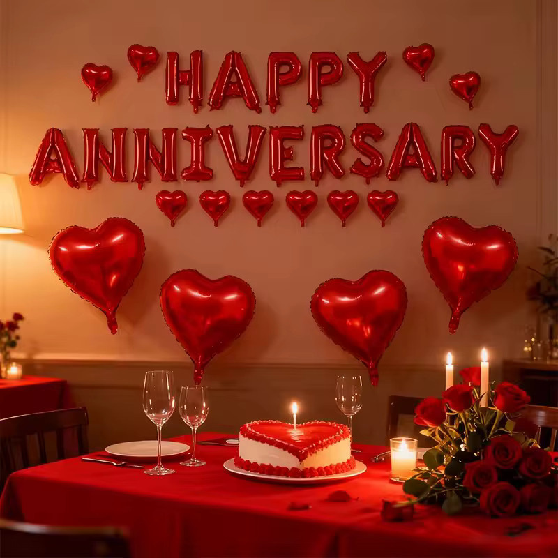LQVYI Happy Anniversary Aluminium Folie Ballon in Rot für Hochzeits- und Jubiläumsdekorationen, 16 Zoll - Bild 2
