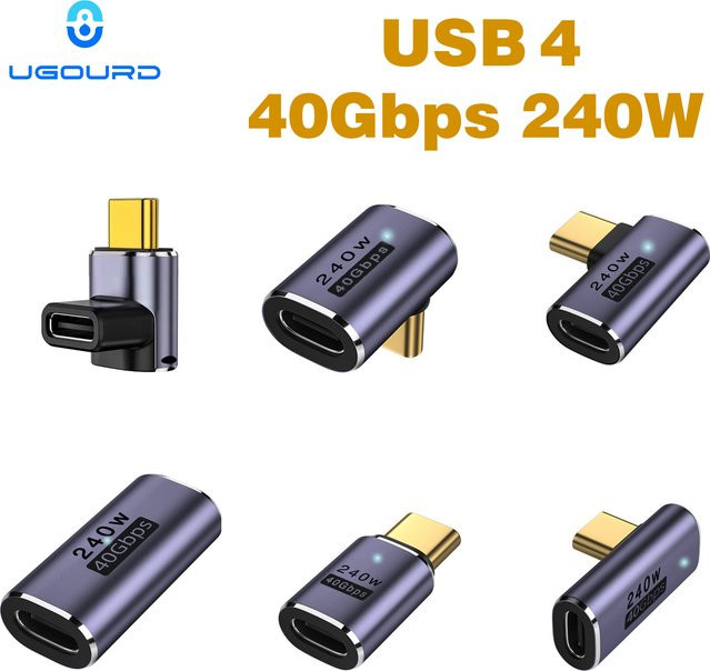 UGOURD USB4 Adapter USB C zu USB C Thunderbolt 3/4 40Gbps OTG Verlängerungskabel Konverter in Grau - Bild 1