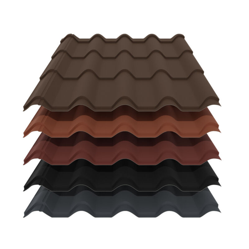 Pfannenblech Typ Europa aus Stahl von Friedrich von Lien AG, Modullänge 350 mm, 0,50 mm Dicke, 35 µm Mattpolyester, mehrfarbig - Bild 1