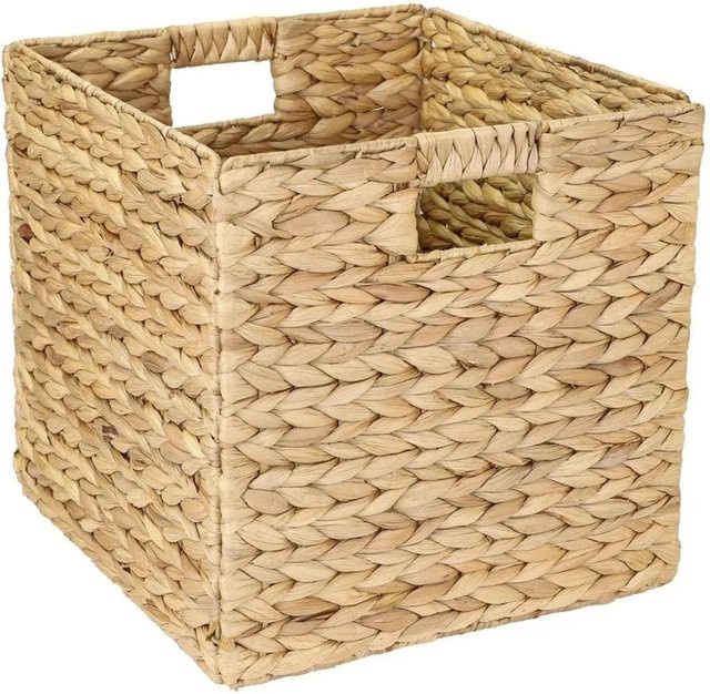 HMF Aufbewahrungskorb aus Wasserhyazinthe und Seegras in Beige, handgeflochten mit Metallrahmen, B/T/H: 34,5 x 32,0 x 32,0 cm - Bild 1