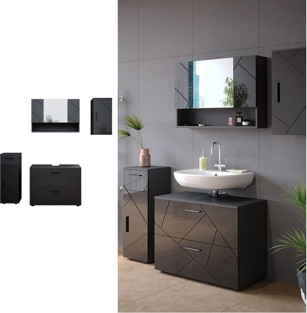 Vicco Badmöbelset Irma in Anthrazit Hochglanz, modernes 4-teiliges Badezimmer-Set - Bild 1