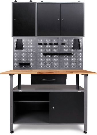 Ondis24 Werkstatt-Set Klaus aus Metall und Buchenholz in Anthrazit und Grau, B/T/H: 120 x 60 x 205 cm - Bild 1