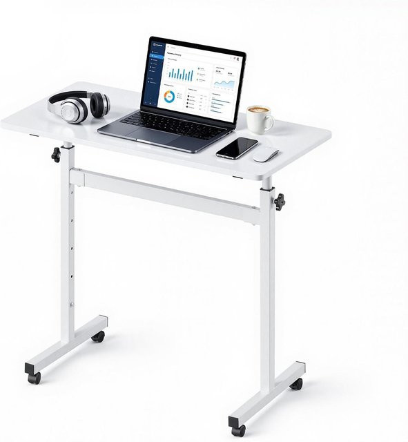 Höhenverstellbarer mobiler Steh-Sitz-Schreibtisch von Buying Solutions, MB in Weiß mit Rollen und Haken, Breite: 81 cm, Tiefe: 41 cm - Bild 1
