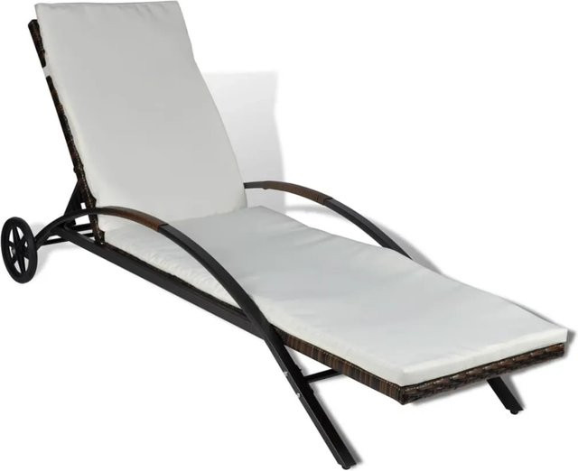 furnicato Sonnenliege aus Poly Rattan in Braun mit Polster, verstellbarer Kopfstütze und Rollen, B/T/H: 200 x 65 x 39 cm - Bild 1