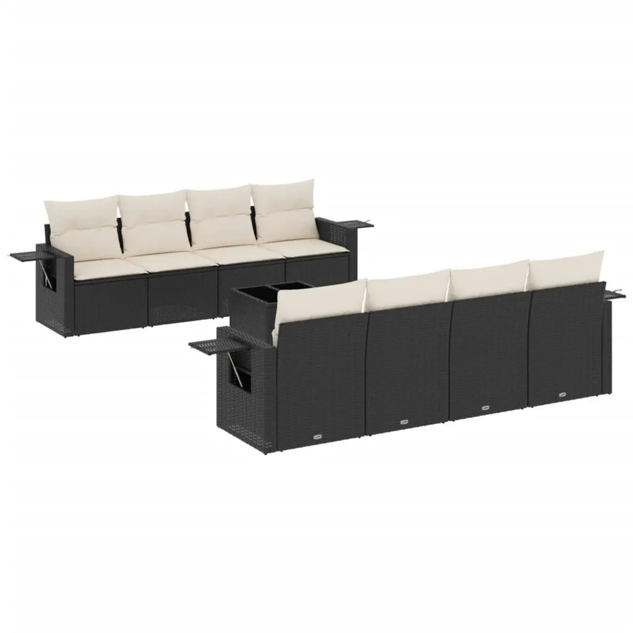 vidaXL 9-teilige Garten-Sofagarnitur aus Poly-Rattan in Schwarz mit cremeweißen Kissen und pulverbeschichtetem Stahlgestell - Bild 2