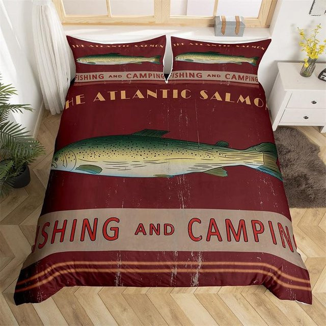 Fishing King Bettwäsche-Set aus Mikrofaser mit Angel- und Naturmotiv, 3-teilig, B/H: 228 x 228 cm - Bild 1